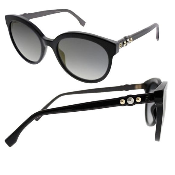 FENDI Fun Fair FF 0268 807 FQ Black Cat Eye Round Sunglasses Mirror lens no case - Picture 1 of 17